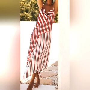 By Anthropologie Women's Sleeveless Cowl Neck Asymmetrical Midi Dress, Red, XS